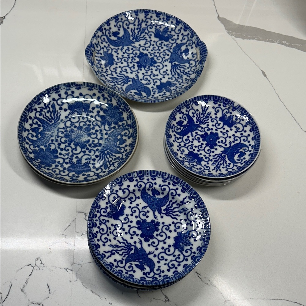 Colbolt Blue Lot of 15 vintage Phoenix Ware or flying turkey